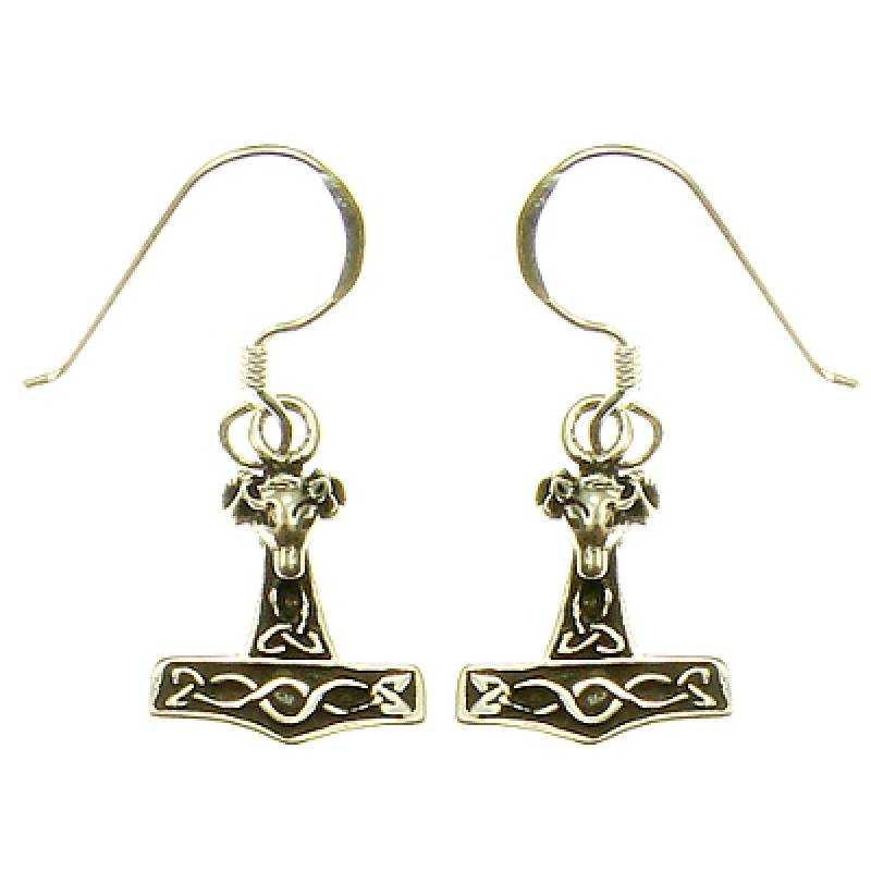 Silber Ohrhänger Thorshammer mit Widderkopf klein