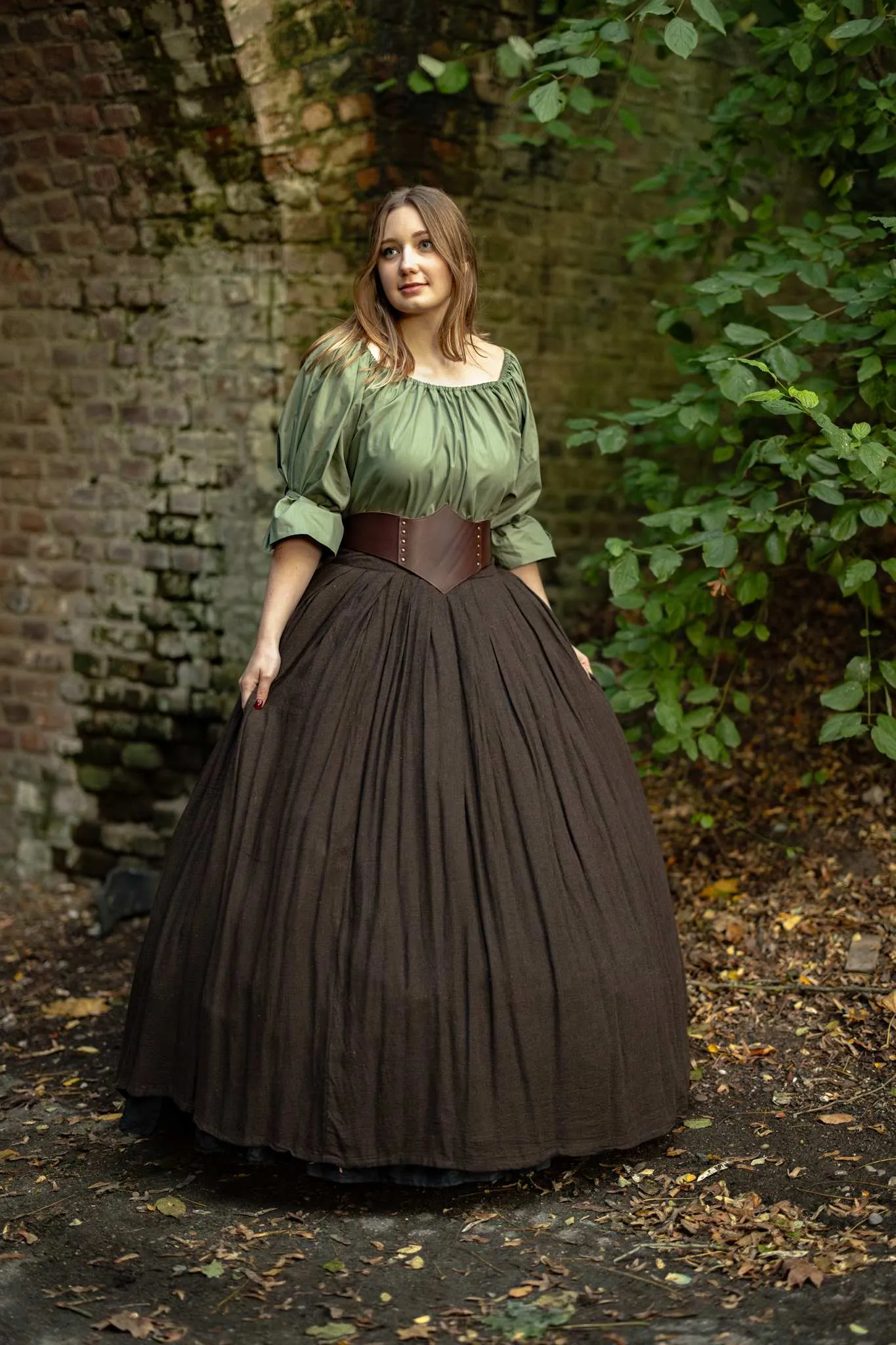 Mittelalterliche Bluse Olivgrün
