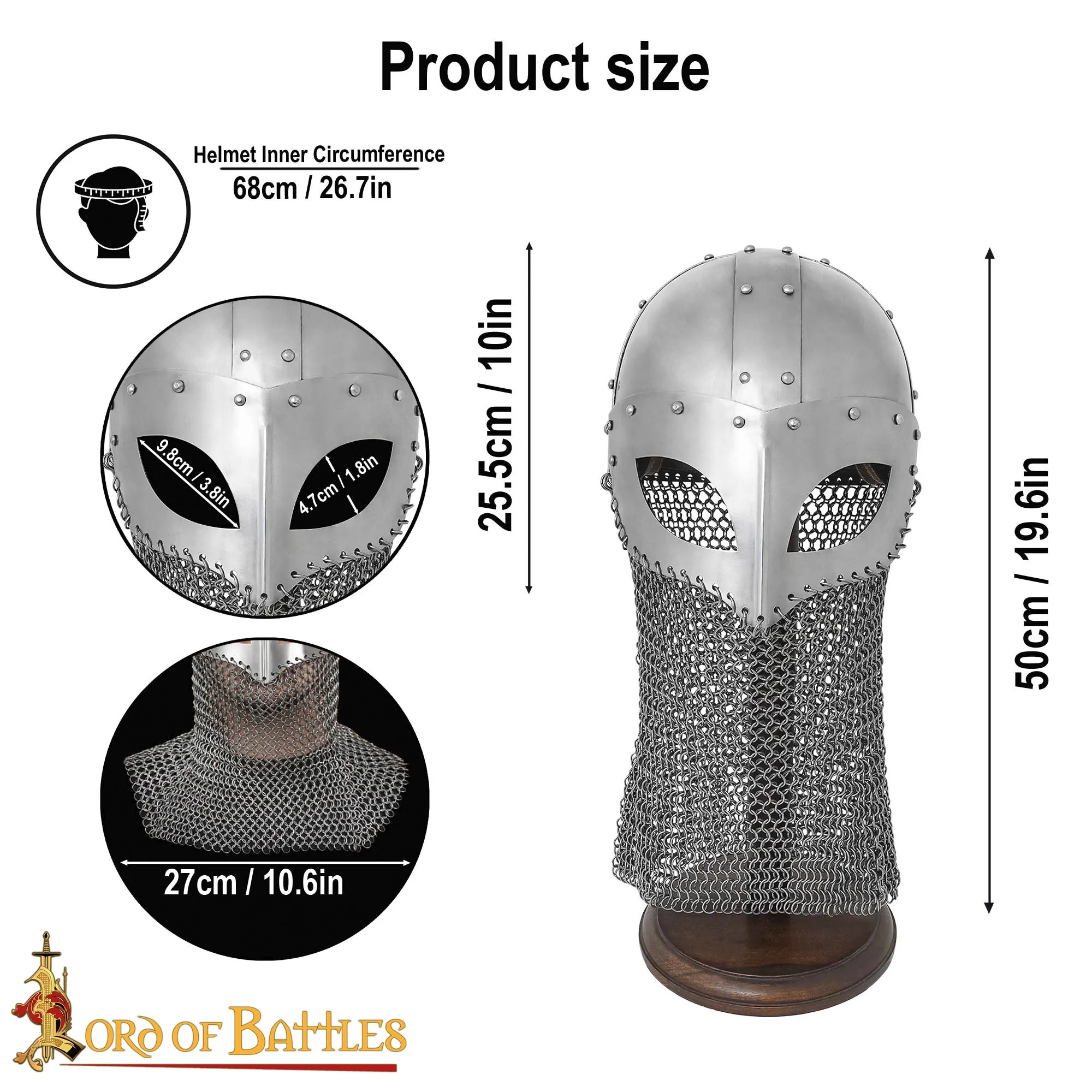 Wikinger Brillenhelm mit Kettengeflecht, 1,3mm