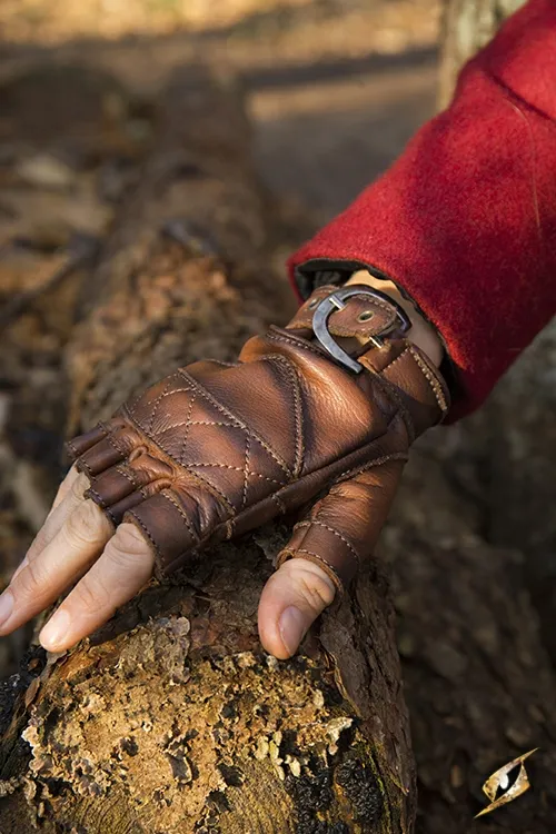Fingerlose Handschuhe aus Leder braun