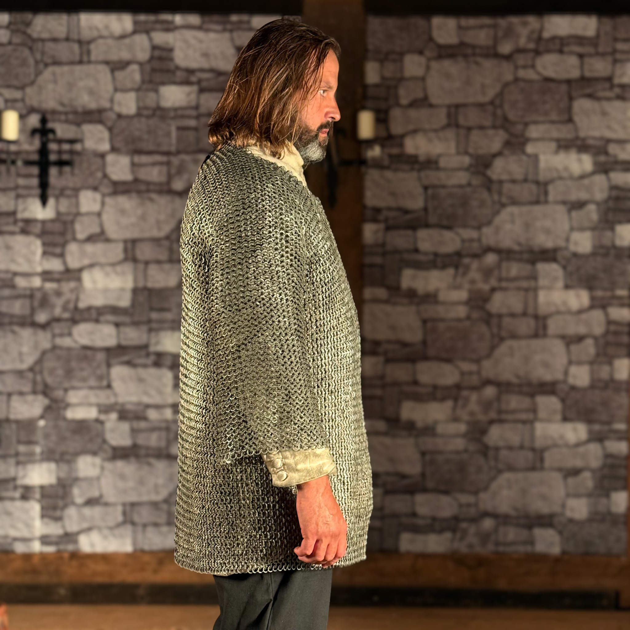 Kettenhemd Haubergeon, Flachring Keilnieten, ID9mm