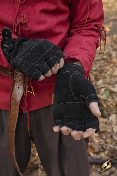 Fingerlose Handschuhe aus Rauhleder schwarz