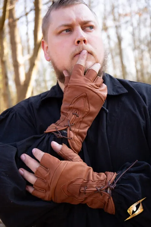 Fingerlose Dieb-Handschuhe aus Leder braun