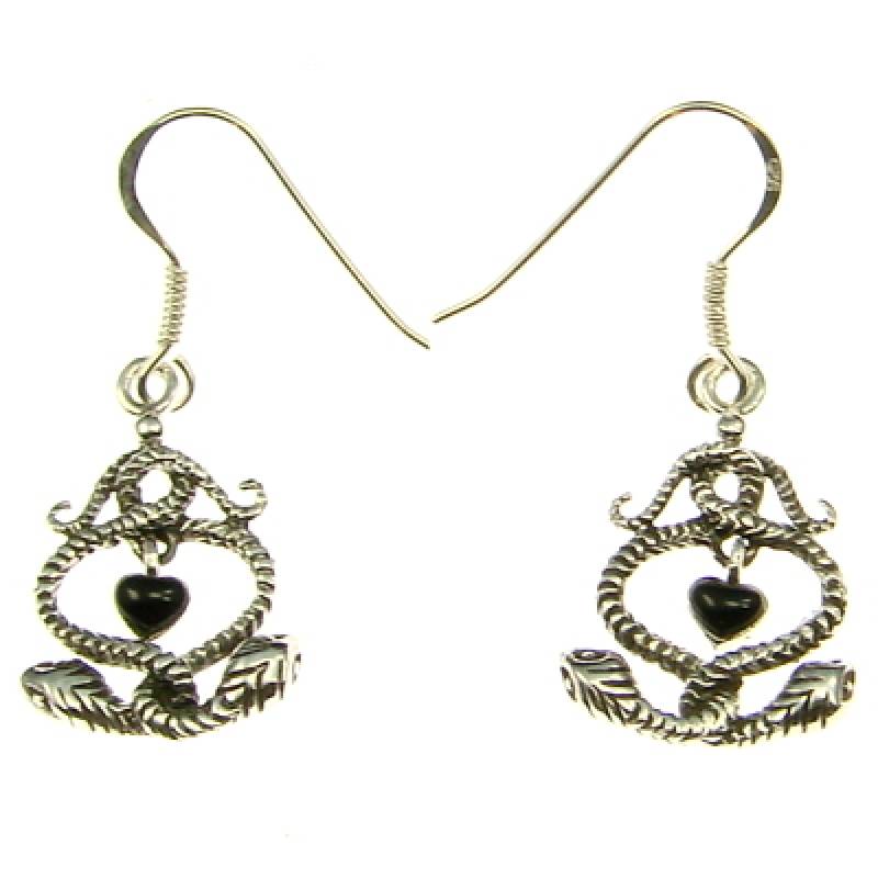 Silber Ohrhänger Schlangen mit schwarzem Herz