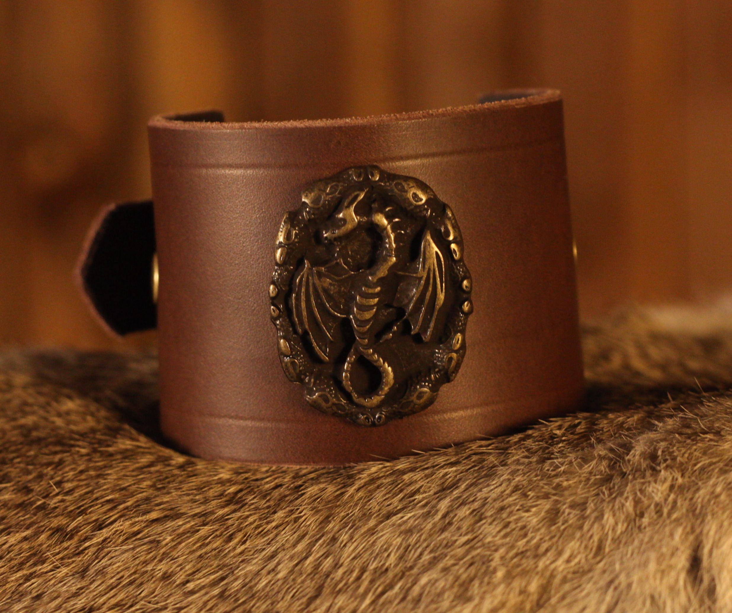Lederarmband braun 6cm Drache